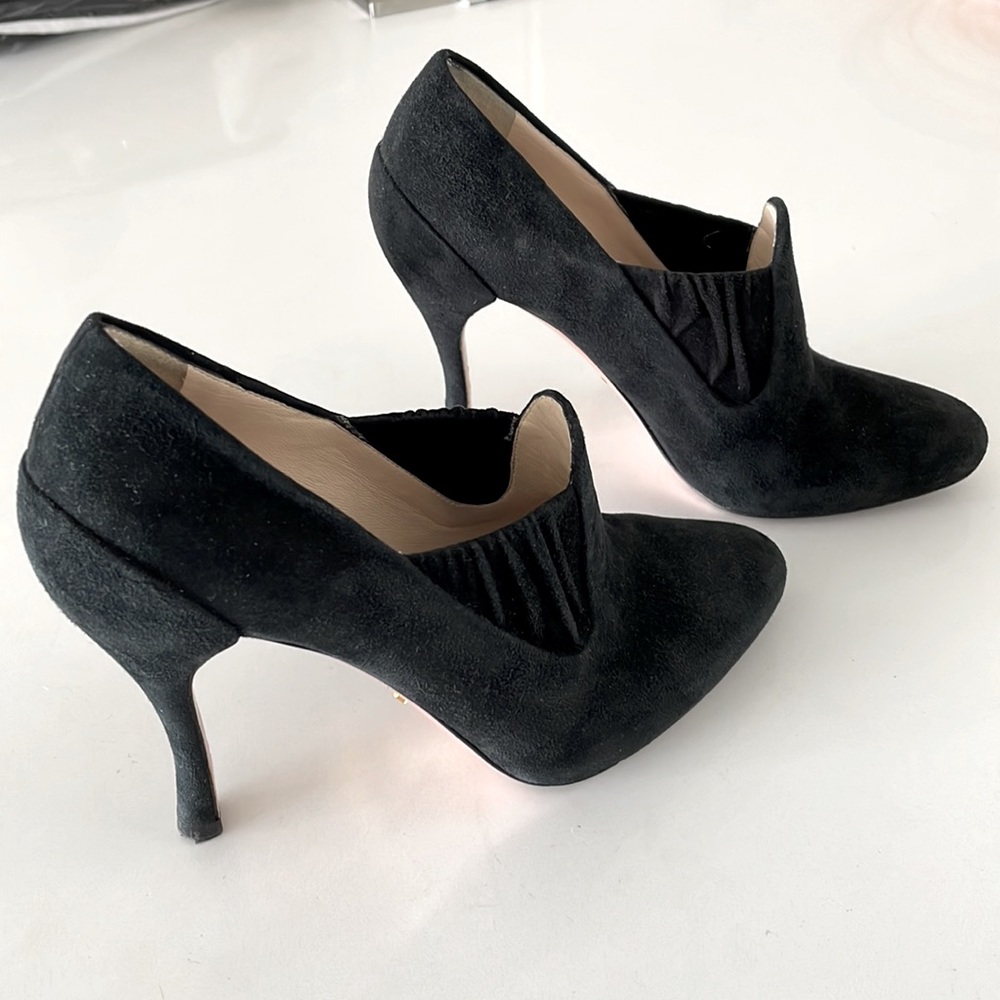 Prada Black Suede Heeled Booties